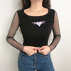 Women Cropped Heart Shape Mesh Top - Black