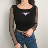 Women Cropped Heart Shape Mesh Top - Black