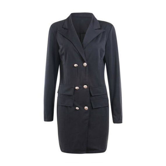 Women Formal Long Blazer Coat - Black