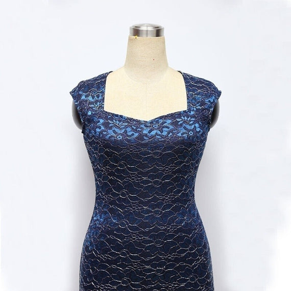 فستان بوديكون مطرز بالدانتيل للنساء - أزرق