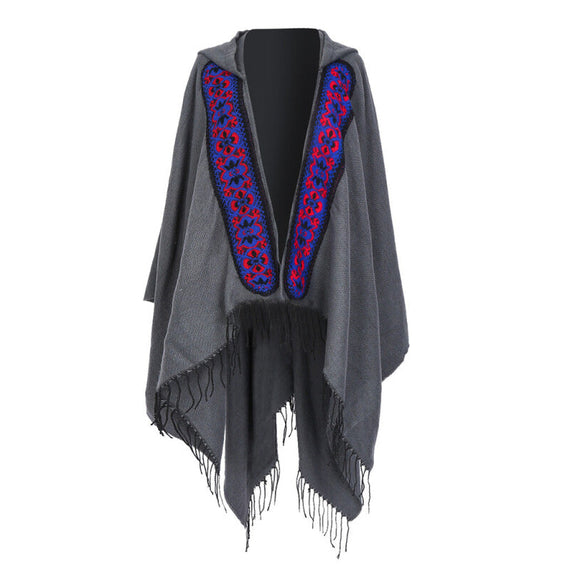 سترة نسائية مفتوحة من الأمام بغطاء للرأس شال كيب - رمادي 