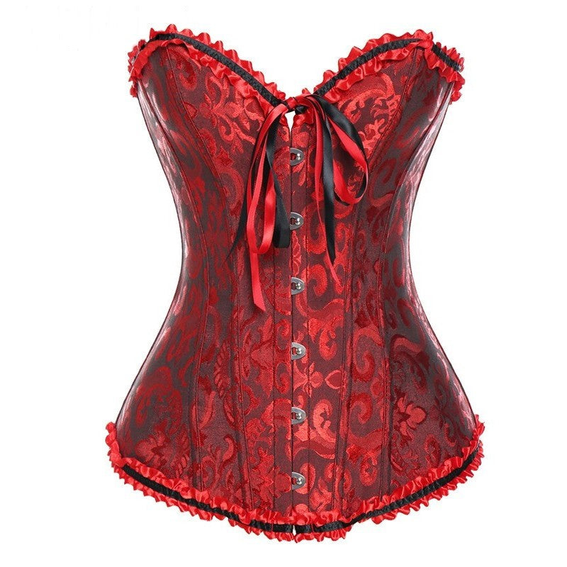 Women Sexy Satin Corset Lace Body Shaper - Wine Red