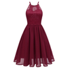 Women Vintage Cocktail Backless Party Dress - Burgundy