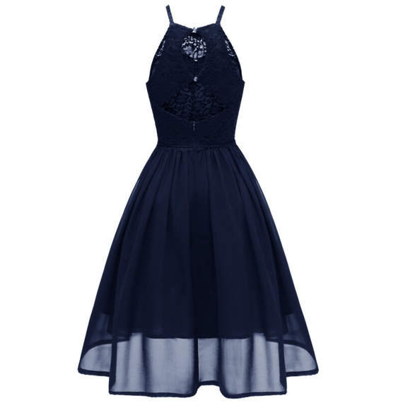 فستان نسائي لحفلات الكوكتيل بدون ظهر - أزرق داكن