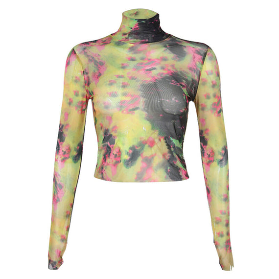 Women's Turtle Neck Cropped T-Shirt - Multicolor