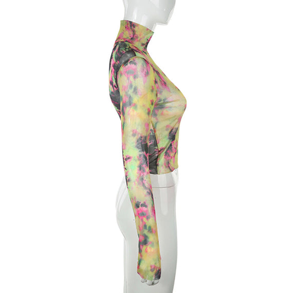 Women's Turtle Neck Cropped T-Shirt - Multicolor