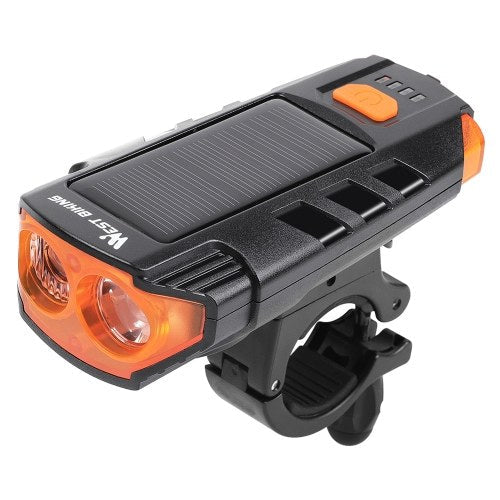 WEST BIKING Solar Power Bicycle Light USB Rechargeable LED Cycling Headlight Waterproof Bike Horn Warning Lamp