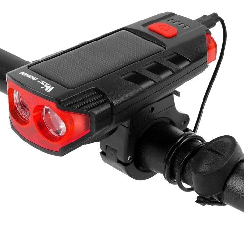 WEST BIKING Solar Power Bicycle Light USB Rechargeable LED Cycling Headlight Waterproof Bike Horn Warning Lamp