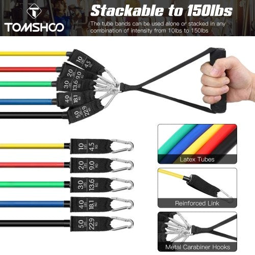TOMSHOO 16pcs المقاومة العصابات مجموعة ممارسة حلقة العصابات أنبوب العصابات مع الباب مرساة مقابض الكاحل الأشرطة حمل حقيبة لتدريب المقاومة العلاج الطبيعي التدريبات المنزلية