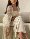 Beige tube top dress + sequin cardigan two-piece set