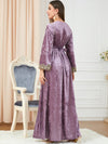 Velvet Printed V Neck Split Long Sleeve Party Gown
