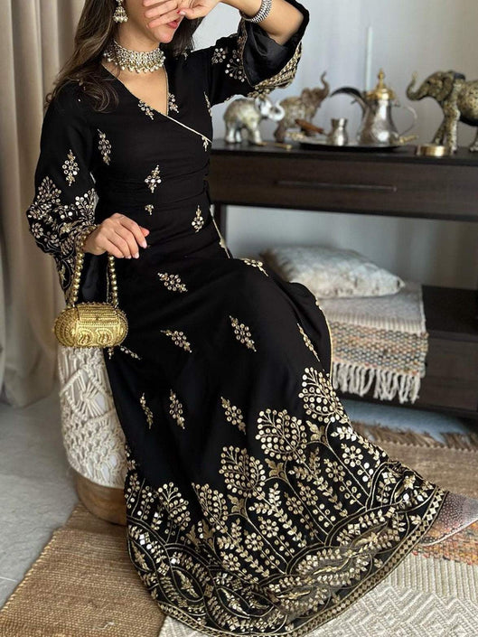 Elegant Floral Gold Embroidered Dress