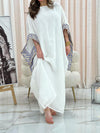 Pattern cuff baggy white kaftan dress فساتين