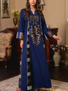 Sequins Embroidery Patchwork Striped V Neck Kaftan