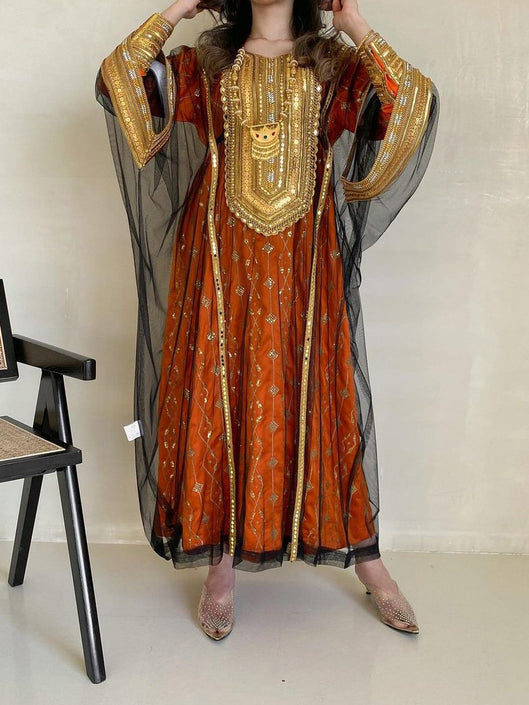 Elegant Embroidered Sequin Dress and Mesh Outwear Two-piece Set