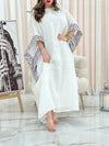 Pattern cuff baggy white kaftan dress فساتين