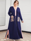 Hooded Embroidery Print Pocket Split Long Sleeve Dress