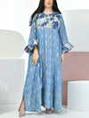 Round neck blue satin Ramadan dress فساتين