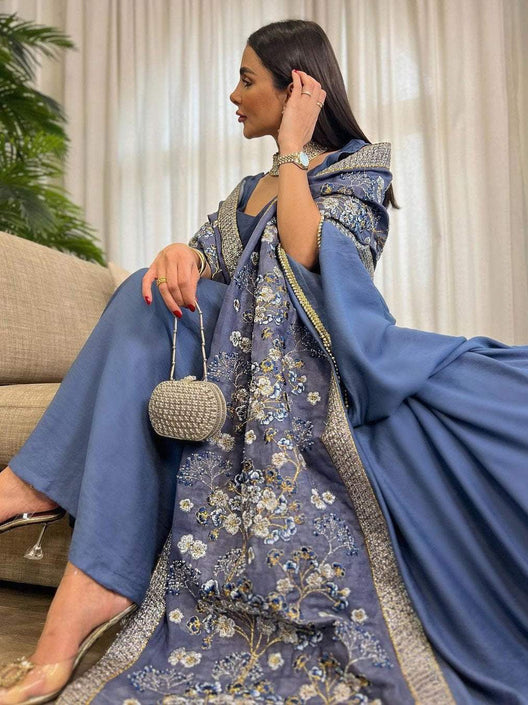 Floral Embroidered Crew Neck Dress and OutwearTwo-Piece Set