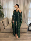 Green Geometric Embroidery Sequin Jumpsuit and OutwearTwo-Piece Set