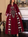 Sequins Embroidery Patchwork Striped V Neck Kaftan