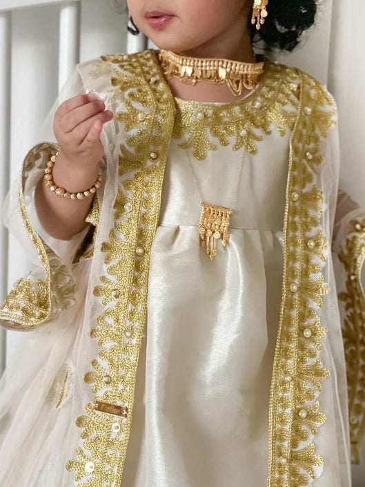 طقم فستان شبكي للأطفال وملابس خارجية مكونة من قطعتين بطبعة زهور