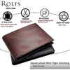 محفظة Rolfs للرجال من الجلد الطبيعي مع خاصية حجب RFID ثنائية الطي مع نافذة قابلة للطي لبطاقة الهوية، بني/أسود