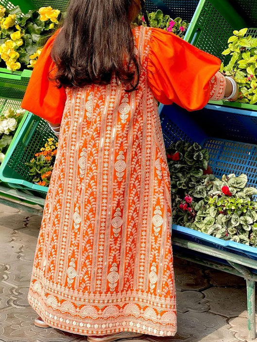 Folk Geometry Printed Round Neck Children Dress