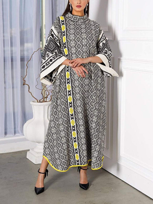 فستان بطباعة هندسية عرقية 