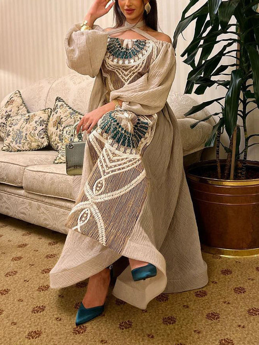 Bohemian Print Off The Shoulder Elegant Kaftan