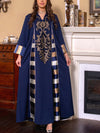 Sequins Embroidery Patchwork Striped V Neck Kaftan