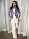 Elegant Ethnic Snowflake Print Jumpsuit and Outwear Two-Piece Set