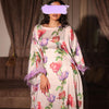 Floral Print Batwing Sleeve Round Neck Loose Kaftan