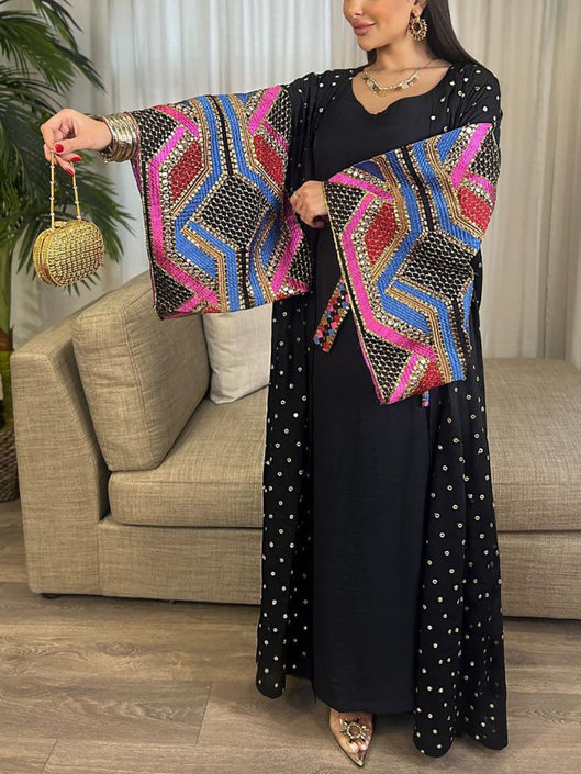 Polka Dot Embroidery Printed Long Sleeve Dress Two Pieces Set