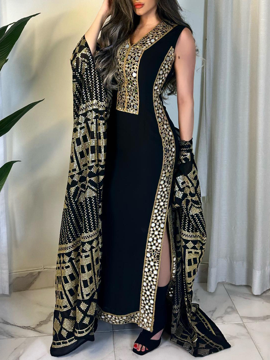 V Neck Slit Sleeveless Dress and Outerwear Set