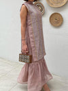 High neck sleevess pink maxi kaftan dress