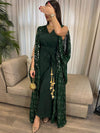 Green Geometric Embroidery Sequin Jumpsuit and OutwearTwo-Piece Set