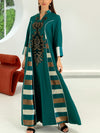 Sequins Embroidery Patchwork Striped V Neck Kaftan