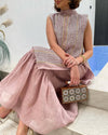 High neck sleevess pink maxi kaftan dress