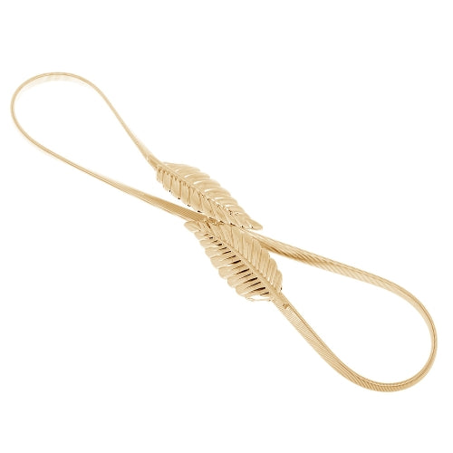 حزام خصر نسائي عتيق بتصميم أوراق شجر نحيف ومطاط ومشبك أمامي قابل للتمدد حزام خصر معدني ذهبي/فضي