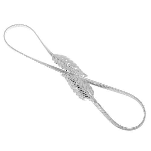 حزام خصر نسائي عتيق بتصميم أوراق شجر نحيف ومطاط ومشبك أمامي قابل للتمدد حزام خصر معدني ذهبي/فضي